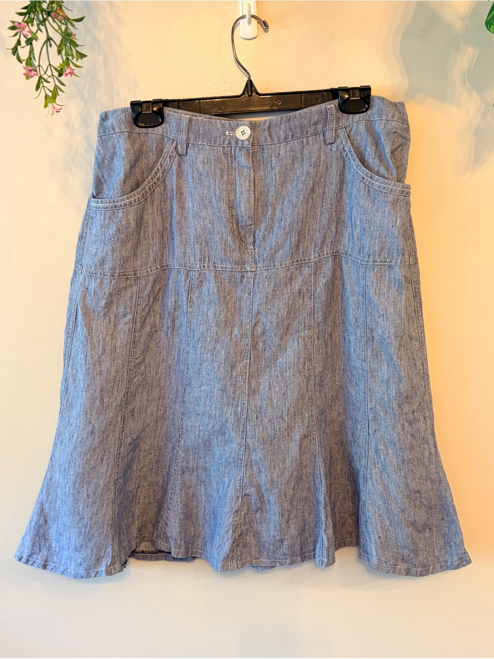 Apanage Linen Skirt Blue A-Line Flare Hem Size 12 Coastal Grandmother - Picture 3 of 9